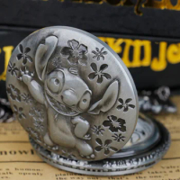 Alien Pet Grey Anime Game Theme Quartz Pocket Watch for Children and Women with Necklace Pendant Pocket Watch Fob Watch