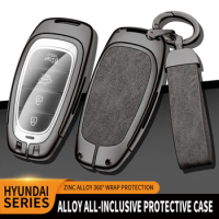 Zinc Alloy Leather Car Key Cover Shell Case for Hyundai Santa Fe Tucson 2022 NEXO NX4 Atos Solaris Prime2021 Car Key Accessories