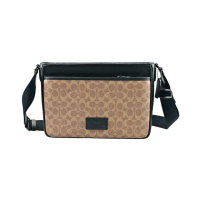 【COACH】PVC Logo皮飾方型斜背男包(卡其C)