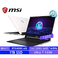 MSI微星 Stealth 14 AI Studio A1VEG-200TW 14吋輕薄電競筆電(Intel Core Ultra 7/16G/1T SSD/RTX 4050-6G/W11)