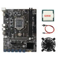 B250C BTC Mining Motherboard with G3930 CPU+Fan+Switch Cable 12XPCIE to USB3.0 GPU Card Slot LGA1151 Supports DDR4 RAM