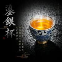 陶瓷鎏銀茶杯純銀茶盞單個功夫茶具主人杯單杯琺瑯彩青花瓷品茗杯