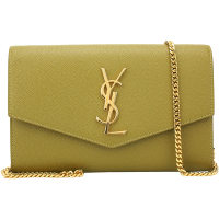 YSL Saint Laurent Uptown 魚子醬牛皮手拿/斜背信封包(橄欖綠/附卡片夾)