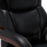 Delano Big &amp; Tall Executive Office Chair, High Back Ergonomic Lumbar Support, Bonded Leather, Black with Mahogany Wood Finish