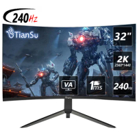 TIANSU 32 Inch Monitor 240Hz 2K 165Hz Curved Gaming Monitor HDMI Computer Gamer Screen for PC Display Fast VA DP Curved Monitor