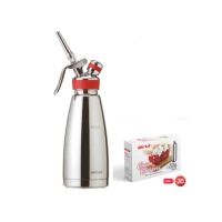 【MOSA】鏡亮面 雙層不銹鋼奶油槍、奶油發泡器 - 紅 0.5L 保溫、保冰 贈氣彈 10支(鮮奶油 / 奶泡)