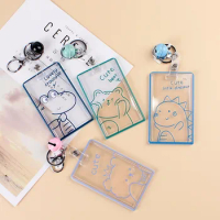 Transparent Cartoon Acrylic Card Case for Kids Student ID Card Case Bell Keyring Buckle Card Protection Sleeve
