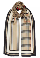 Burberry Montage Print Silk 圍巾(杏色,黑色)