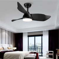 Art 22/36 Inch Foyer Bedroom Small Ceiling Fan Lights Black White Body With LED Pipe 12.5+25cm Height Adjustable Remote Control
