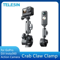 TELESIN Cycling Motorcycle Clip Magic Arm 360° Aluminum Alloy Super Clamp 1/4" Hole For GoPro DJI Insta360 Action Camera