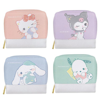 小禮堂 Sanrio 三麗鷗 皮質雙折拉鏈短夾 (愛睏款) Kitty 大耳狗 酷洛米 帕恰狗