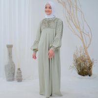 Gamis Dress Slim Qanita Plisket Dada Variasi Katun Linen Tekstur Harmet