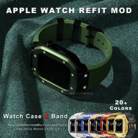 Luxury Modification Case Band for Apple Watch Series 9 8 7 6 5 4 44mm 45mm Men Bezel Silicone Sport Band for iWatch 6/5/4 SE 2
