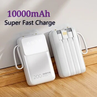 Mini Power Bank 10000mAh With 3 Cable Mobile Phone Super Fast Charging Built-in Line Portable Powerbank For IPhone Xiaomi Huawei