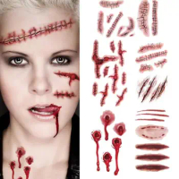 Halloween Zombie Scars Tattoos Fake Scab Bloody Makeup party festive suppliesHorror Wound Scary Blood Injury Sticker 2000pcs SN