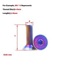 304 Stainless Steel Titanium Fired Dazzling Countersunk Head Hexagonal Screw / Electric Motorcycle Modified Color Bolt