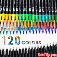 120 Color FineLiner Dual Tip Brush Pen Felt-Tip Pen Drawing Painting Watercolor Art Marker Pens For School Stationery Supplies