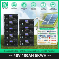 LiFePO4 48V 100Ah Battery Pack 51.2V 100Ah 5.12KW 6000 Cycle Built in BMS CAN RS485 RV Solar Off On Grid Inverter Solar system