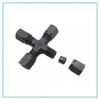 Hydraulic iron joint fluid joint pipe joint 8mm card sleeve type end four - way Pipe Fitting