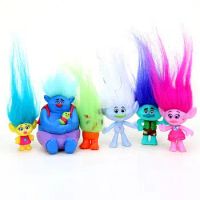 Poppy Trolls Doll with Hair Set of 6,Trolls Toys Party Supplies,Kids Action Figures include Branch and Poppy,Guy Diamond, Biggie
