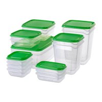 PRUTA 保鮮盒 17件組, 透明/綠色