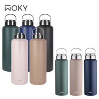 【WOKY 沃廚】(買大送小) 提手輕芯鈦瓷易潔層保溫瓶800ml+1200ml