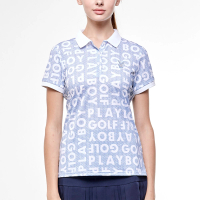 【PLAYBOY GOLF】女款文字吸濕排汗涼感高爾夫短袖POLO衫-藍(高爾夫球衫/KA24113-56)