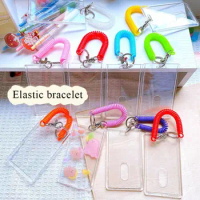 Acrylic ID Card Case Card Protection Transparent Card Holder Idol Photo Sleeves with Candy-colored Keychain Wristband