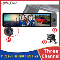 3 Channel 11.26" Dashboard Camera Front Rear Three Way Car Dashboard Camera Full HD 2K+Dual 1080P Camera Automobile Dash Cam DVR