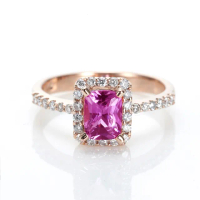 【DOLLY】1克拉 無燒斯里蘭卡艷彩粉色藍寶石18K玫瑰金鑽石戒指(012)