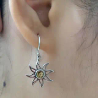 Anting Earrings Perak Silver Bali Hook Matahari Sun Kuning Citrin Asli 925 Wanita Elegan Custom