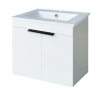 【Laister】60cm薄邊方型瓷盆+發泡板雙門浴櫃(60E+PV5058)