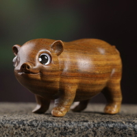 綠檀木雕可愛豬手把件實木雕刻文玩工藝品生肖動物福財豬擺件禮品