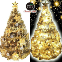 台灣製15呎/15尺(450cm)豪華版氣質霧金系聖誕樹(金色系配件組)+100燈LED燈暖白光9串