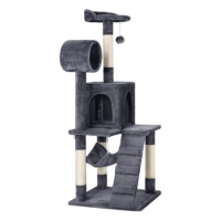 SmileMart 51" Cat Tree with Hammock and Scratching Post Tower, Dark Gray Cat Tree Cat House
