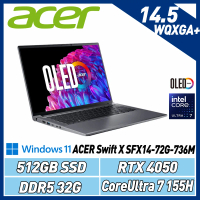 ACER Swift X SFX14-72G-736M灰(Ultra7 155H/32G/RTX4050)