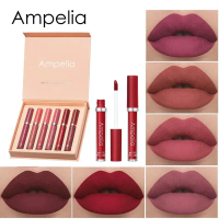 【6 pcs Set】Ampelia Matte Lipstik Tahan Air Cepat Kering Tahan Lama Lipstick Bibir Red Violet