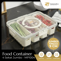 MadameBox Food Container Storage Jumbo Tinggi Wadah Kulkas Bumbu Dapur 4 Sekat Ada Penutup Plastik P