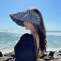 checkerboard gradient hat Summer lady Empty hats Sun Visor Hat Summer Wide Brim Sun Caps UV Protection Hat For women Beach hat