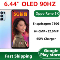 In Stock Oppo Reno 5K 5G Mobile Phone 64.0MP 5 Cameras Android 10.0 6.44" 90HZ 2400x1080 65W Charger Snapdragon 750G Face ID