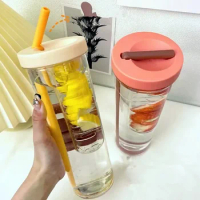 Plastic Water Bottle With Straws Fruit Infuser Tea Juice Cup Portable Fitness Sport Outdoor Travel Drinking Bottles Kettle 700ml