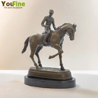 Jockey Riding Racing Horse Bronze Sculpture Bronze Casting Riding Horse Jockey Statue Sports Art Figurines For Home Decor Crafts