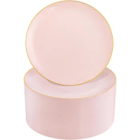 100PCS Pink and Gold Plastic Plates - 10.25 inch Pink Disposable Plates with Gold Rim-Pink Party Plates-Pink Dinner Plates Ideal