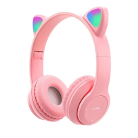 Wireless Cat Ear Headphones Kids Headset With Mic Light Up Headphones Blutooth Foldable Kitty Earphone Music Children's Gifts