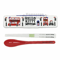 小禮堂 Hello Kitty 日製盒裝兩件式餐具組《紅白.英倫》匙筷.環保餐具