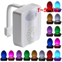 1~5PCS Smart Motion Sensor Toilet Seat Night Light 8/16 Colors Waterproof Backlight LED UV Human Induction Night Light for