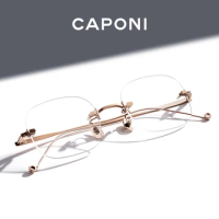 CAPONI Rimless Eyeglasses Pure Titanium Women Glasses Frame Fashion Trendy Photochromic Filter Blue Ray Computer Glasses BF31429