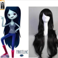 Fashion jewelry Wig Free Shipping Adventure time Marceline the Vampire Queen long Black wavy curly Cosplay Wig