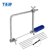 TASP 4" Adjustable Frame Saw bow U-shape Coping Jig Saw for Woodworking Craft DIY Hand Tools with 6pcs Spiral Saw Blades