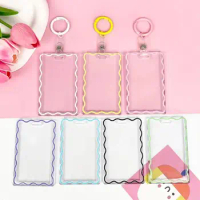 Acrylic Card Holder Pink Yellow White Transparent Protector Sleeves Idol Card Holder Bus Card Student ID Card Holder Keychain